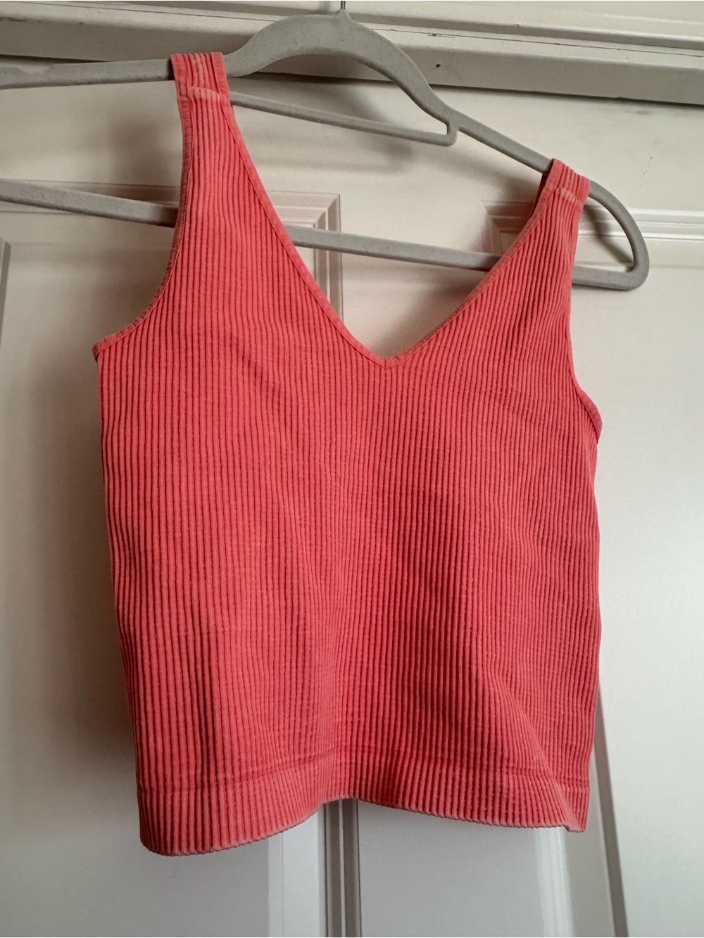 Lemon Tree OS One Size Bubblegum Salmon Pink V Neck Thin Ribbed Cropped Tank Top